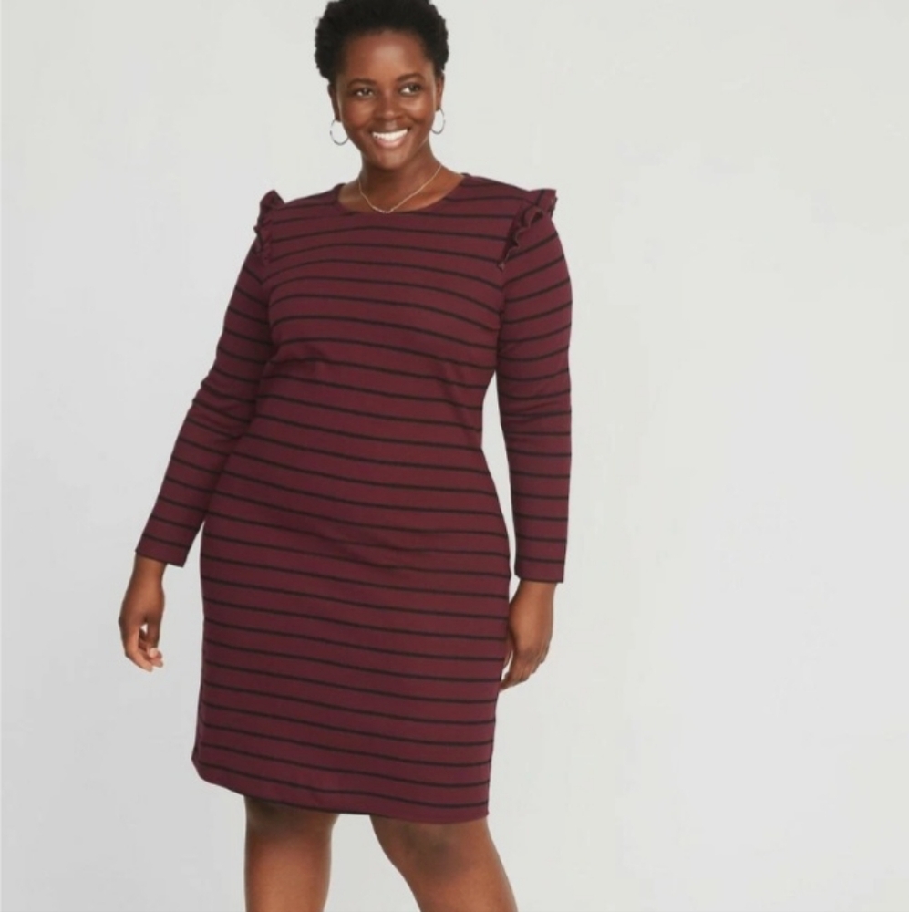 Old Nqvy Striped Burgundy Dress